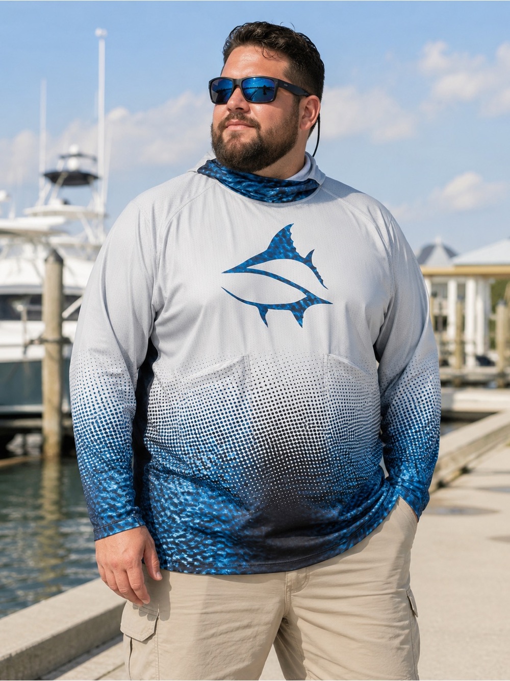 Loco Skail Men’s XXL Performance Fishing Hoodie Gray Blue Long Sleeve